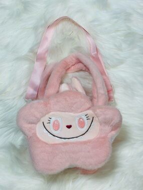 Pink Plush Star Kids Shoulder Bag - Cute Character Design